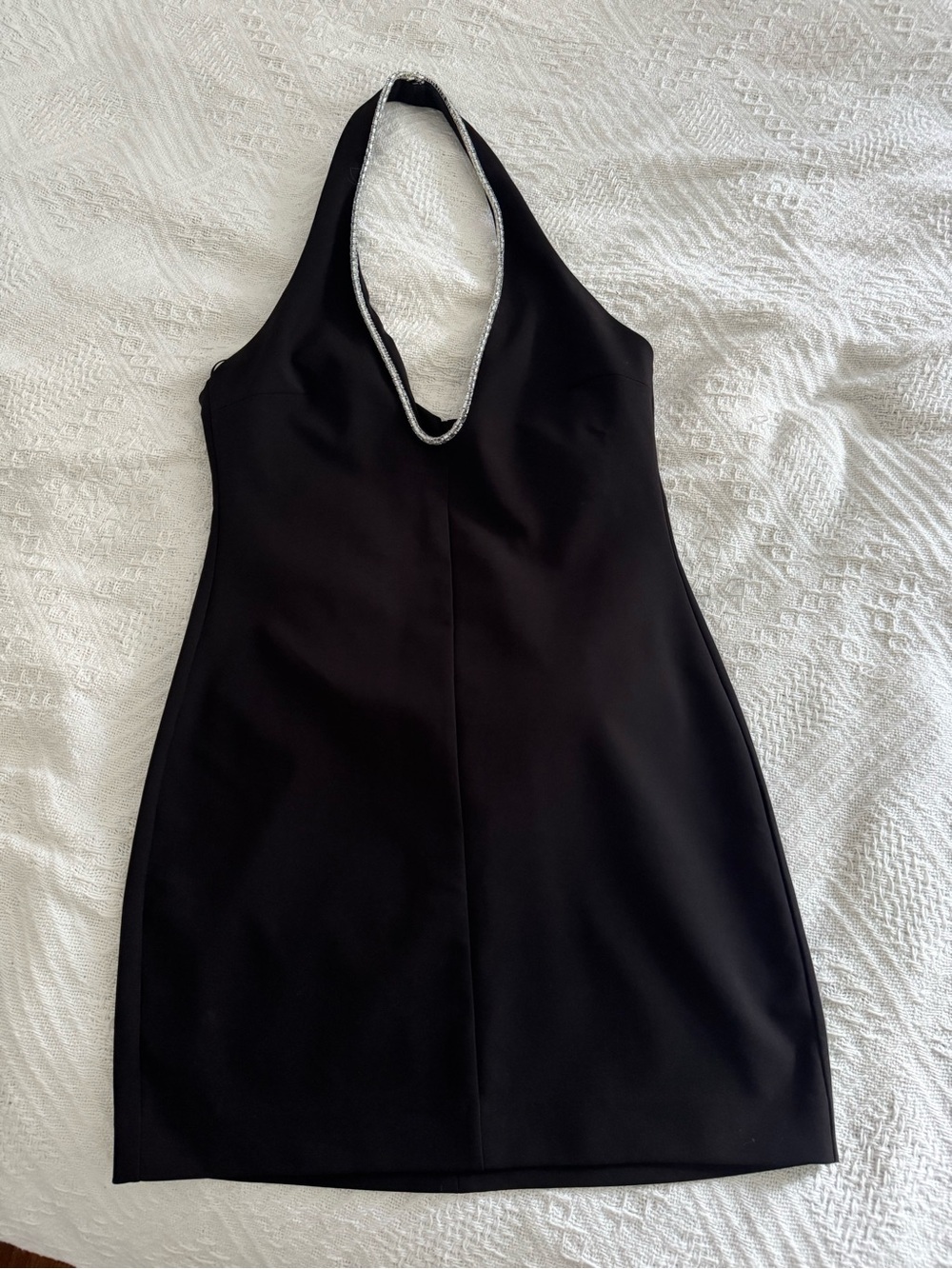 Zara Black Halter Mini Dress with Silver Trim